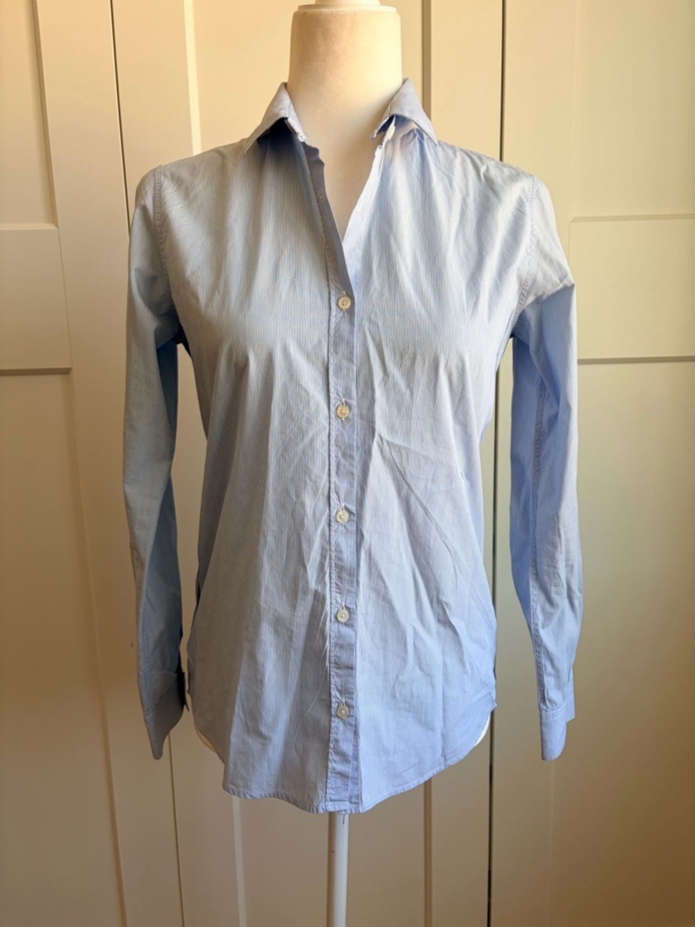 Golden Goose Blue and White Pinstripe Removable Collar Dress Shirt | M - Picture 3 of 8